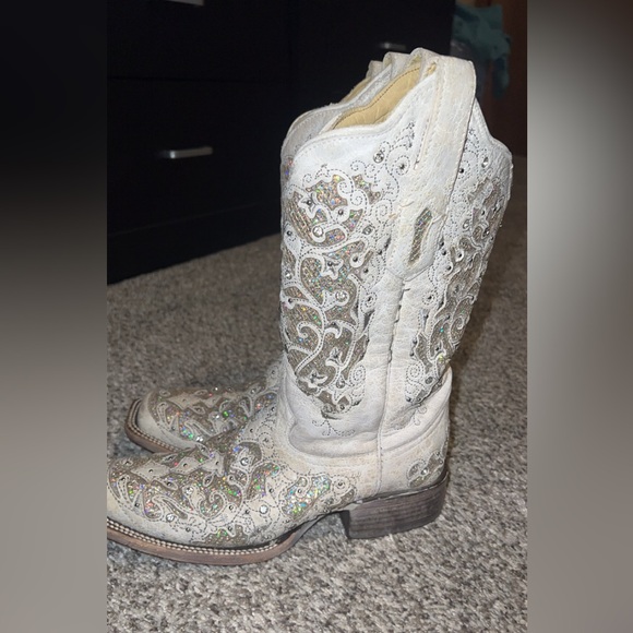 Corral women’s white glittered inlay and crystal square toe cowboy boot A3397 - Picture 2 of 6